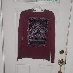 Vintage y2k Helix thermal knit long sleeve burgandy graphic shirt men's size L